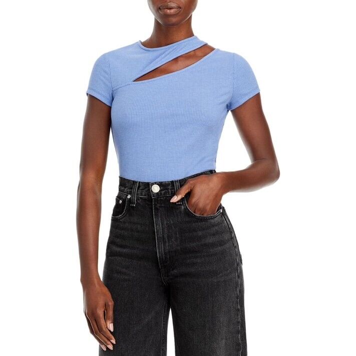 Aqua Womens Cut Out Ribbed Trim T-Shirt S