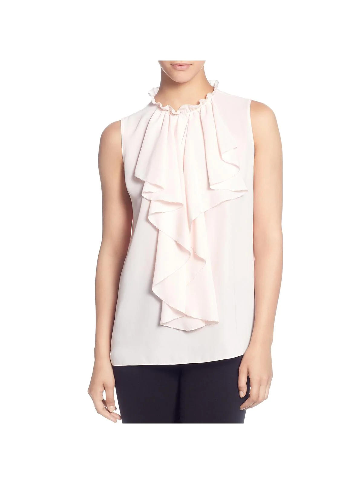 T Tahari Womens Ruffled Sleeveless Blouse Pink M