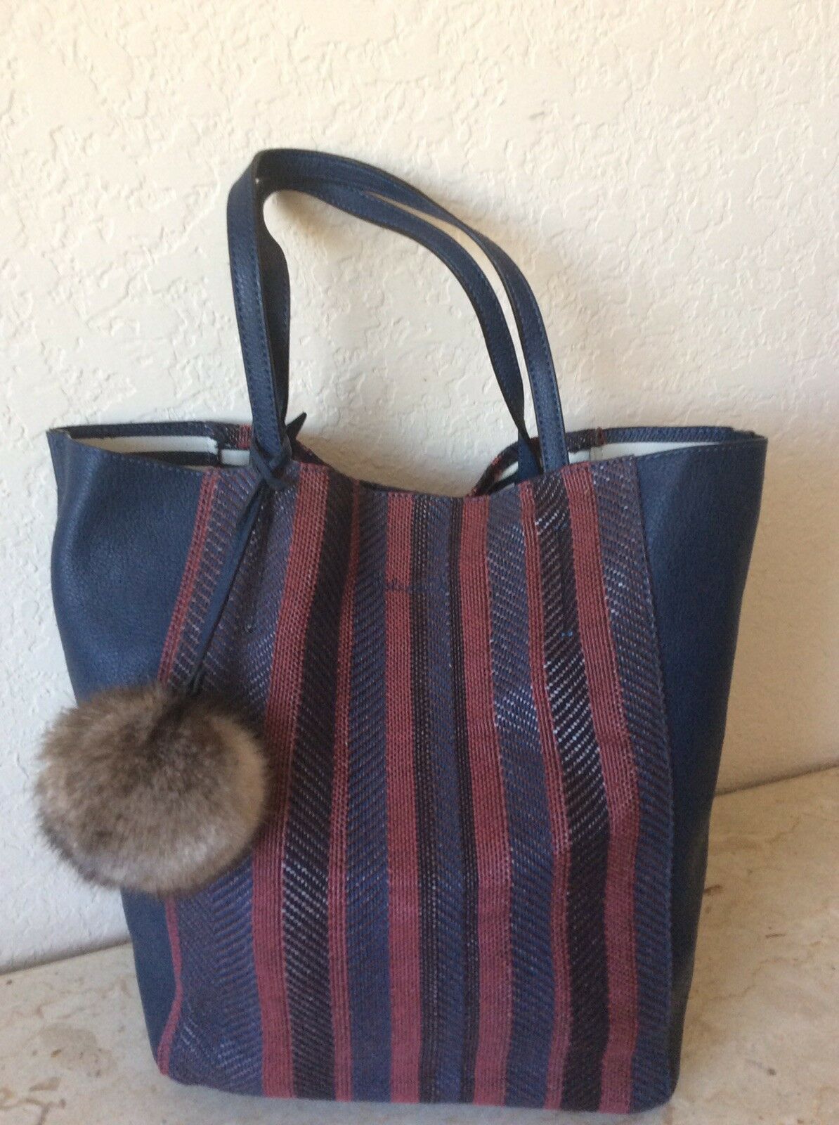 Splendid Key West Faux Leather Pattern Tote Handbag Navy Extra Large - Outlet Designers