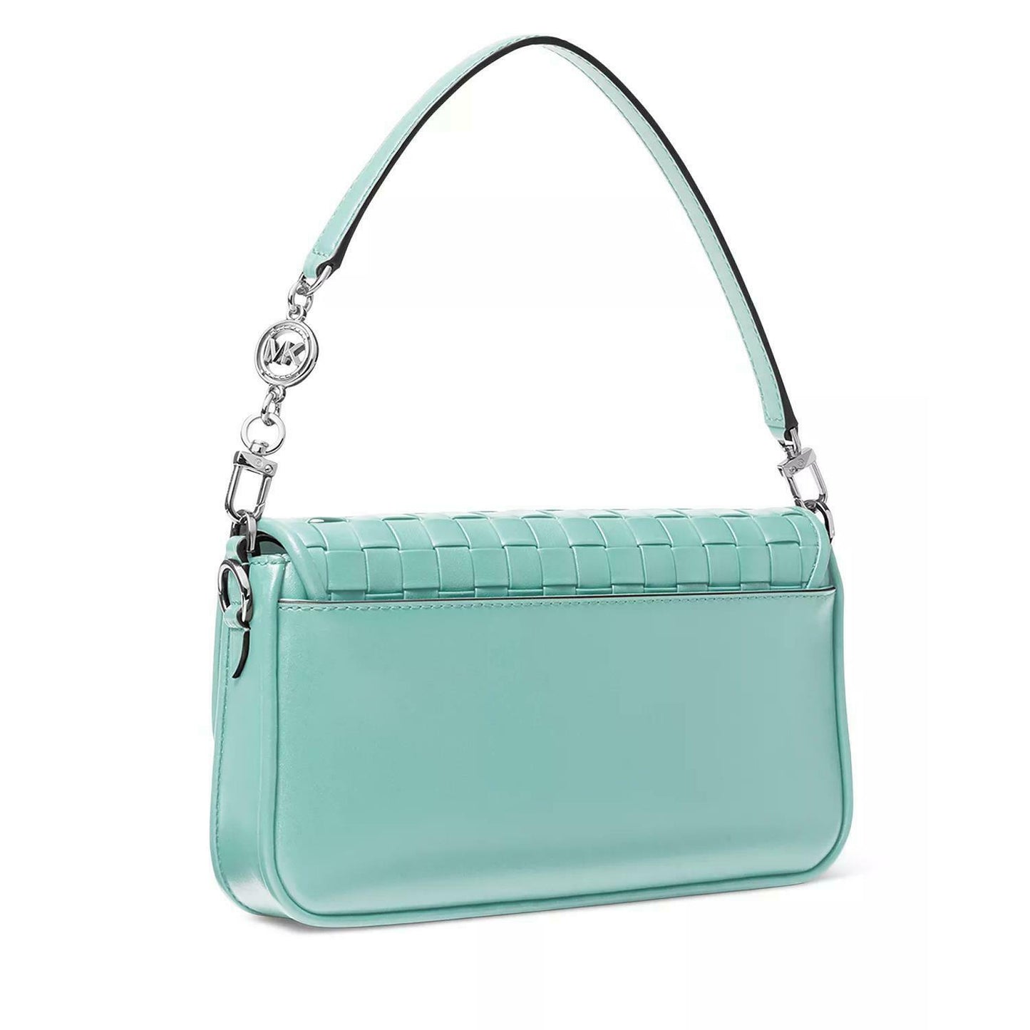 Michael Kors Bradshaw Woven Leather Convertible Shoulder Bag Fair Aqua Blue