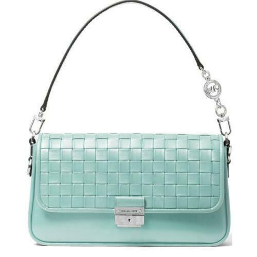 Michael Kors Bradshaw Woven Leather Convertible Shoulder Bag Fair Aqua Blue