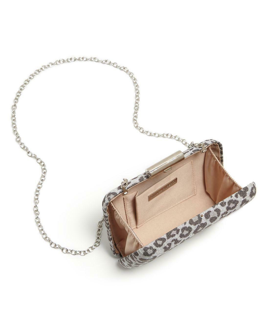 Sondra Roberts Glitter Leopard Print Box Clutch Silver