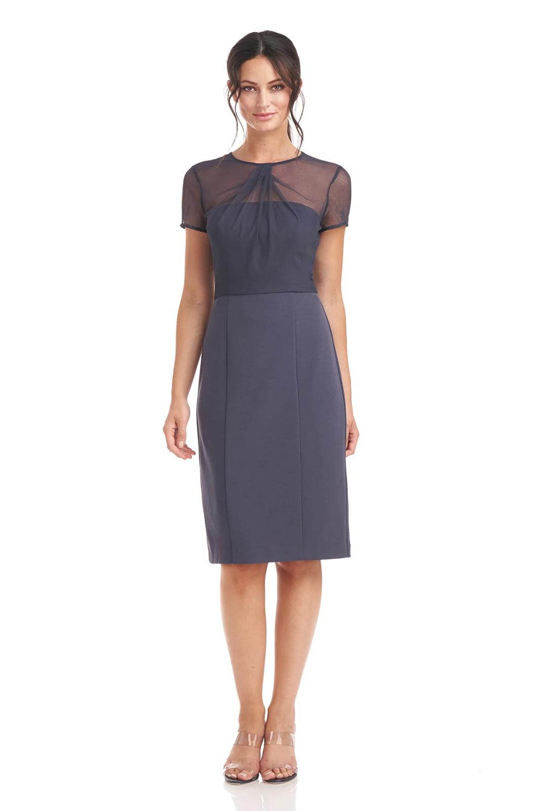 JS Collections Illusion Sheath Dress Cool Gun 12