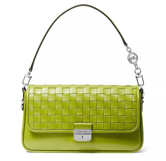 Michael Kors Bradshaw Woven Leather Convertible Shoulder Bag Lime