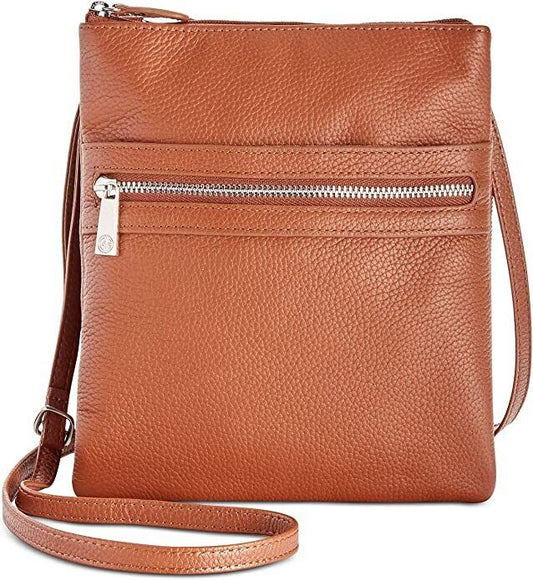 Giani Bernini Women's Triple-Zip Pebble Leather Dasher Crossbody Bag Cognac