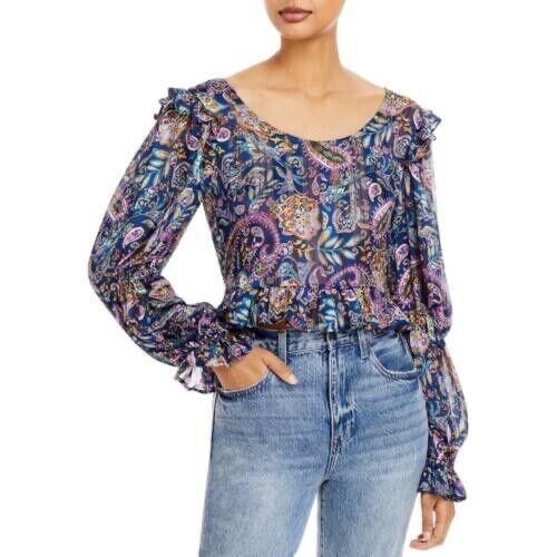 Aqua Womens Paisley Lace Up Blouse XL
