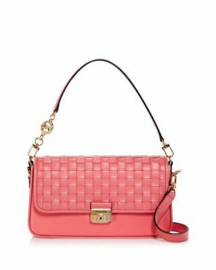 MICHAEL Michael Kors Small Bradshaw Woven Leather Shoulder Bag Tea Rose/Gold