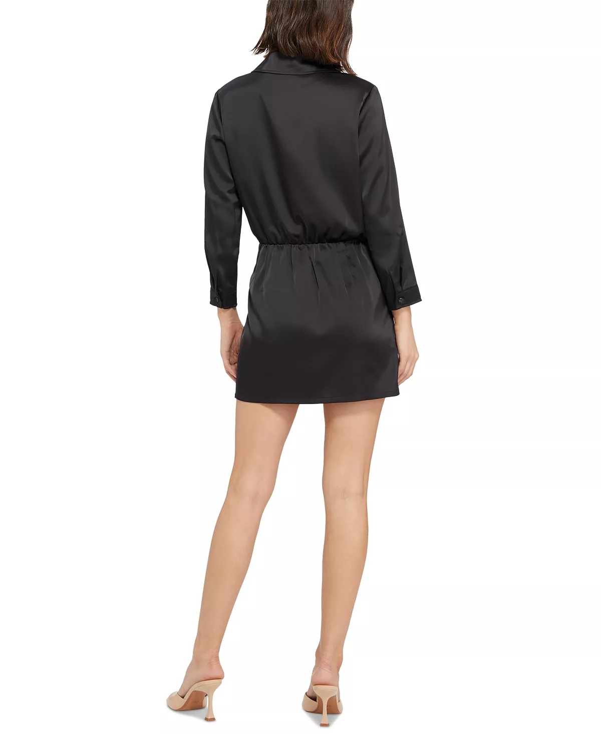 SANCTUARY Satin Mini Shirtdress Black 14