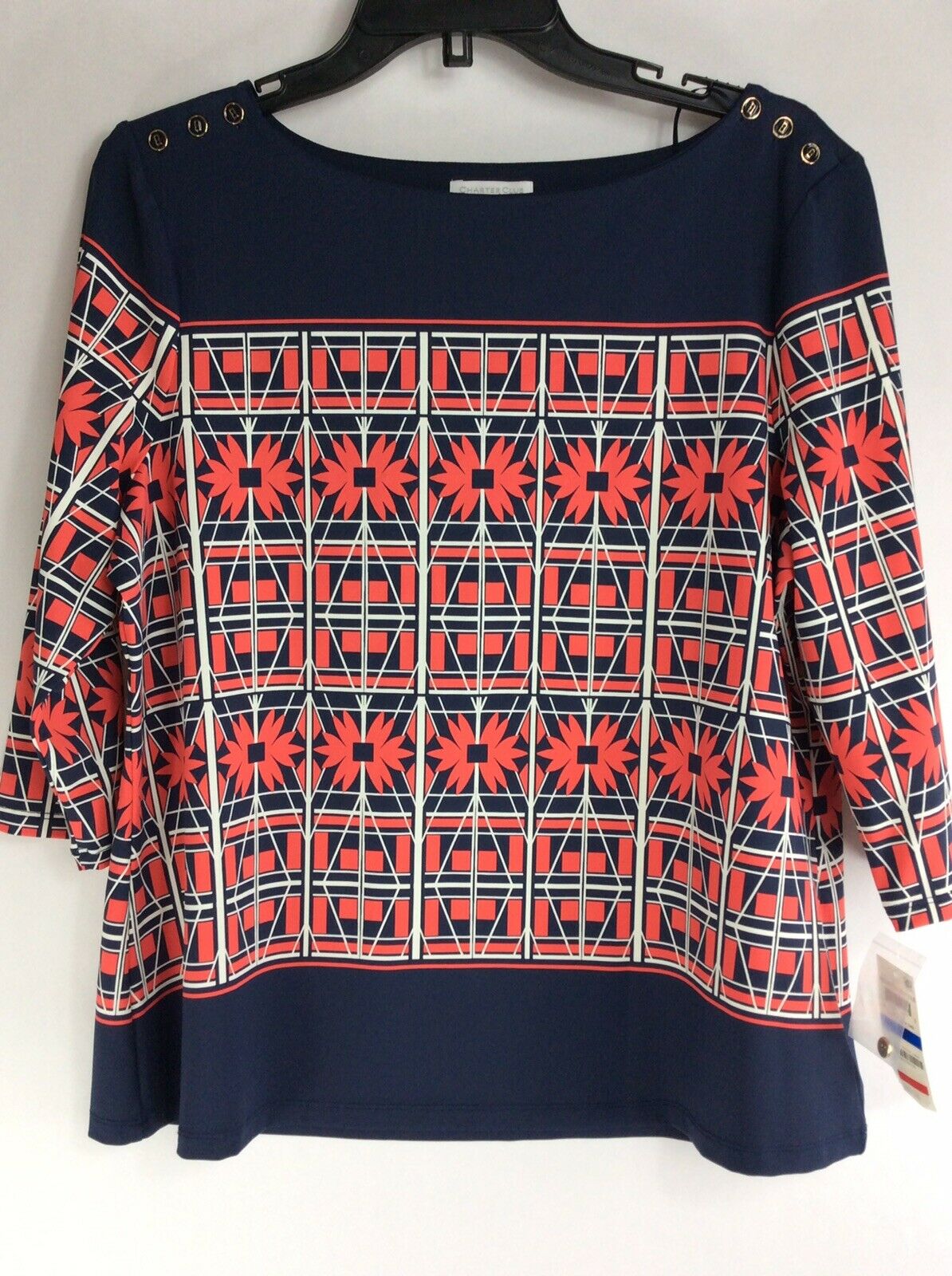Charter Club Regatta Royale Coral Bloom Combo Top - Outlet Designers