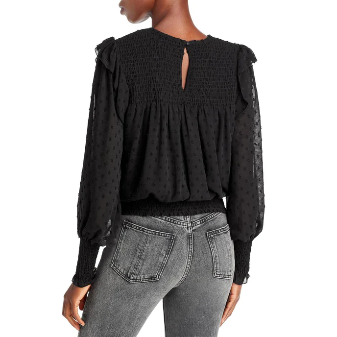 Aqua Womens Smocked Ruffled Blouse S