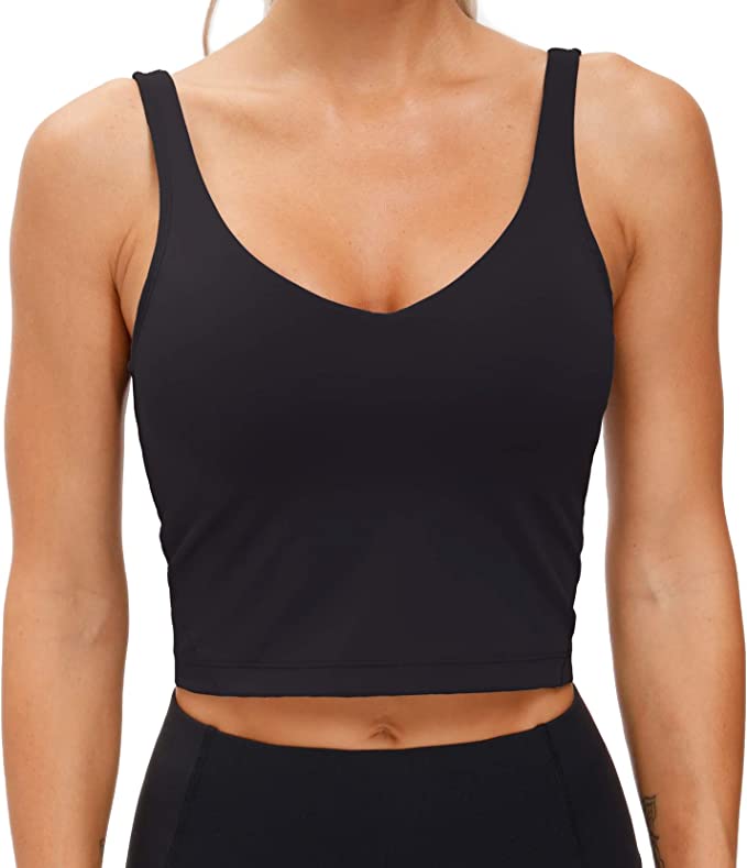Soutien-gorge de sport long pour femme, sans armatures, rembourré, maintien moyen, pour yoga, gym, course à pied, entraînement, débardeurs