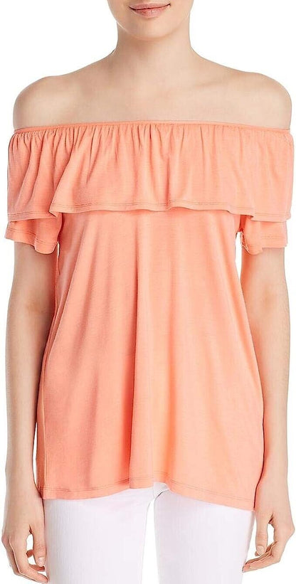 A+A Collection Womens Marilyn Ruffled Off - The - Shoulder Pullover Top Pink S - Outlet Designers