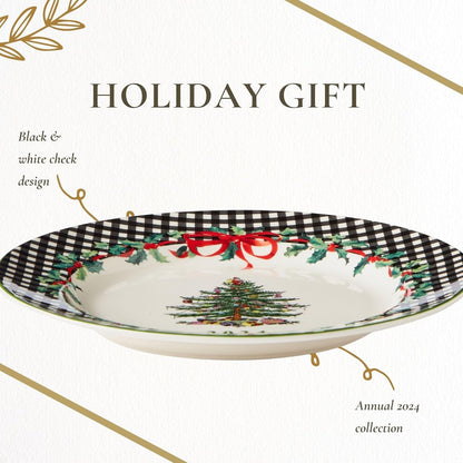 Spode Christmas Tree Collector Plate - Exclusive Border with Red Ribbon & Black  Outlet Designers