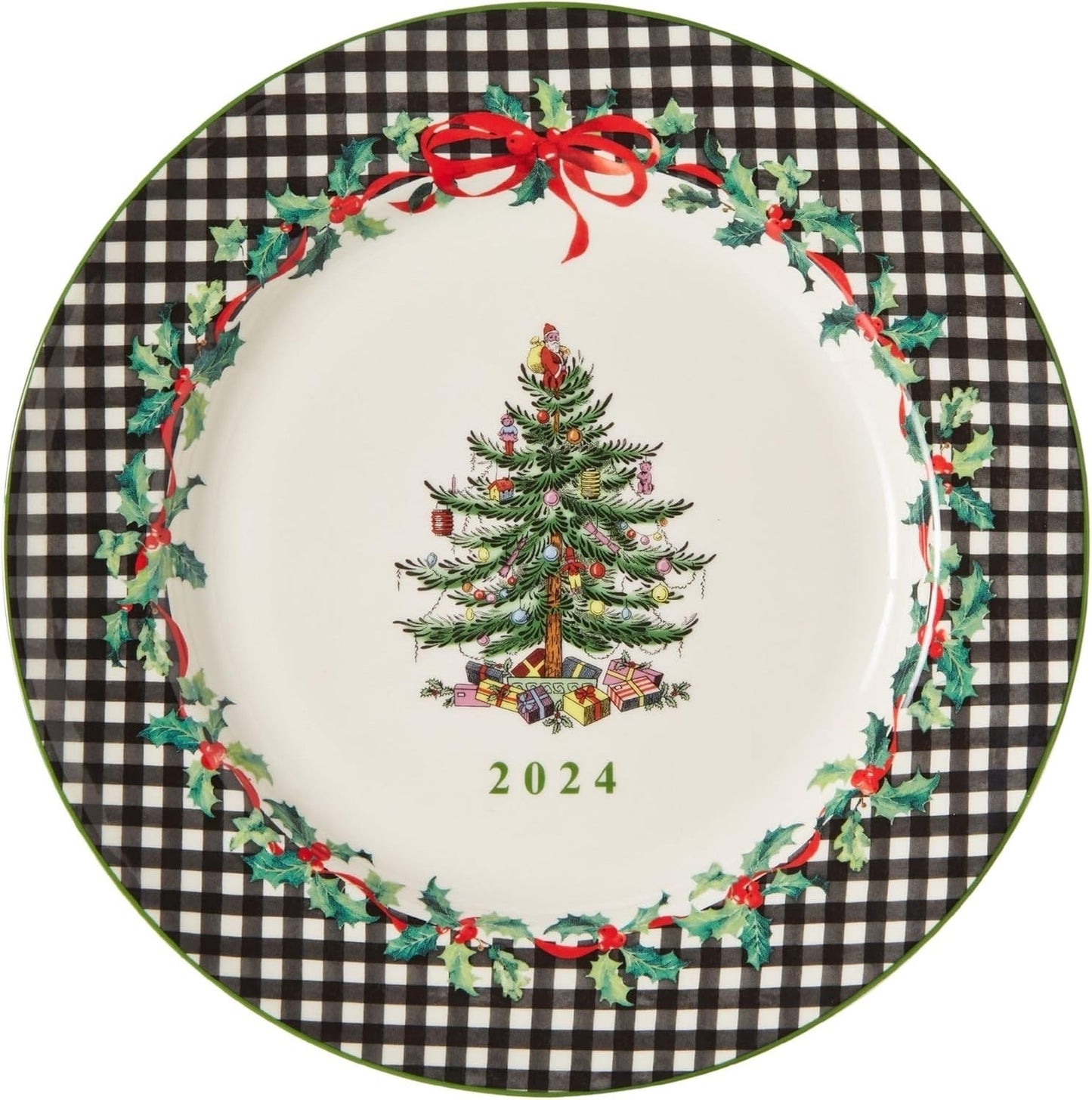 Spode Christmas Tree Collector Plate - Exclusive Border with Red Ribbon & Black  Outlet Designers