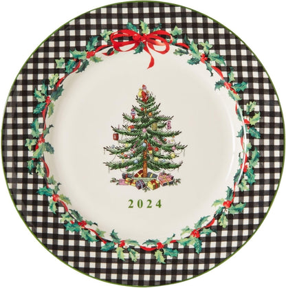 Spode Christmas Tree Collector Plate - Exclusive Border with Red Ribbon & Black  Outlet Designers