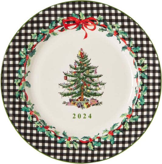 Spode Christmas Tree Collector Plate - Exclusive Border with Red Ribbon & Black  Outlet Designers