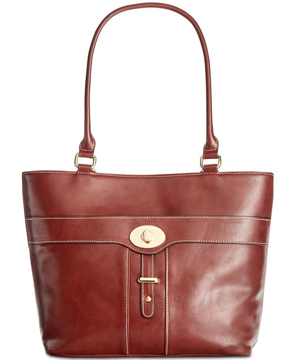 Giani Bernini Turn-Lock Glazed Tote, Tobacco