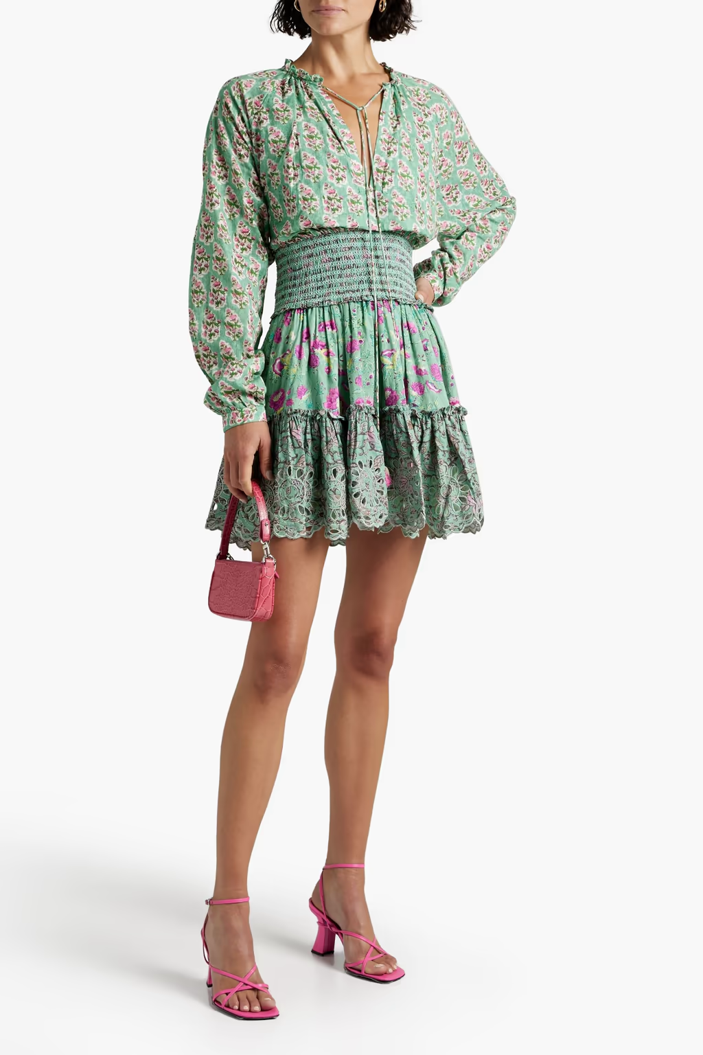 HEMANT & NANDITA Embellished floral-print cotton mini dress XXL