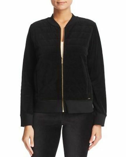 Calvin Klein Womens Velvet Long Sleeves Bomber Jacket Black MSRP $69.50 - Outlet Designers