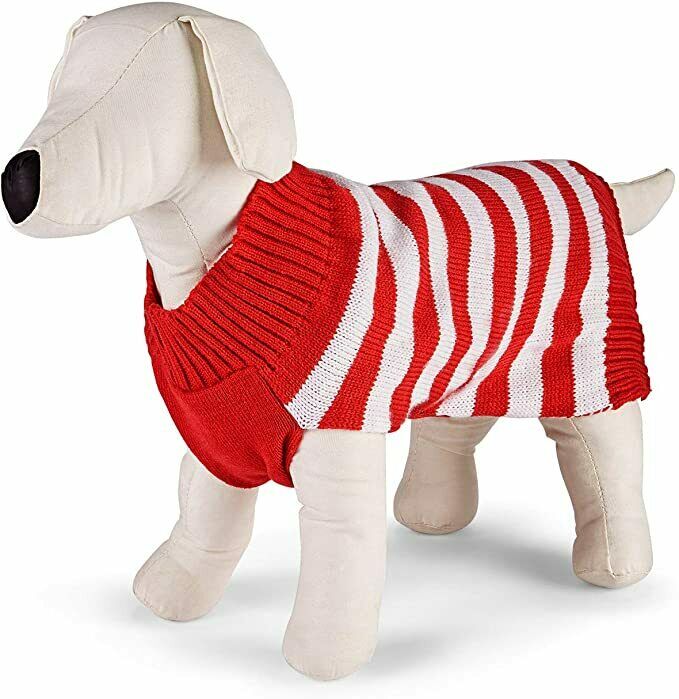 Family Pajamas Matching Holiday Stripe Pet Sweater (Red, M)