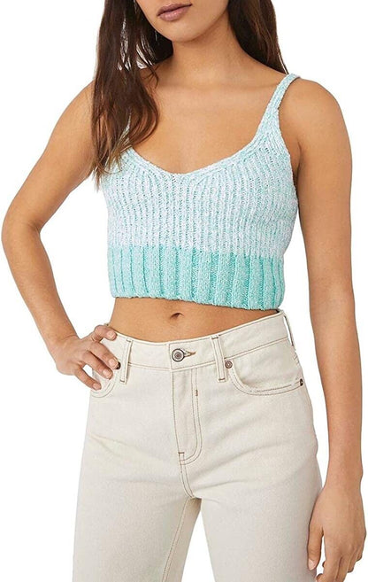 Free People Intimately Womens Here All Day Knit Crop Bralette Blue S