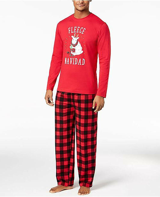Family PJs Mens Fleece Navidad 2-Piece Long Sleeve Plaid Bottom Pajama Set S
