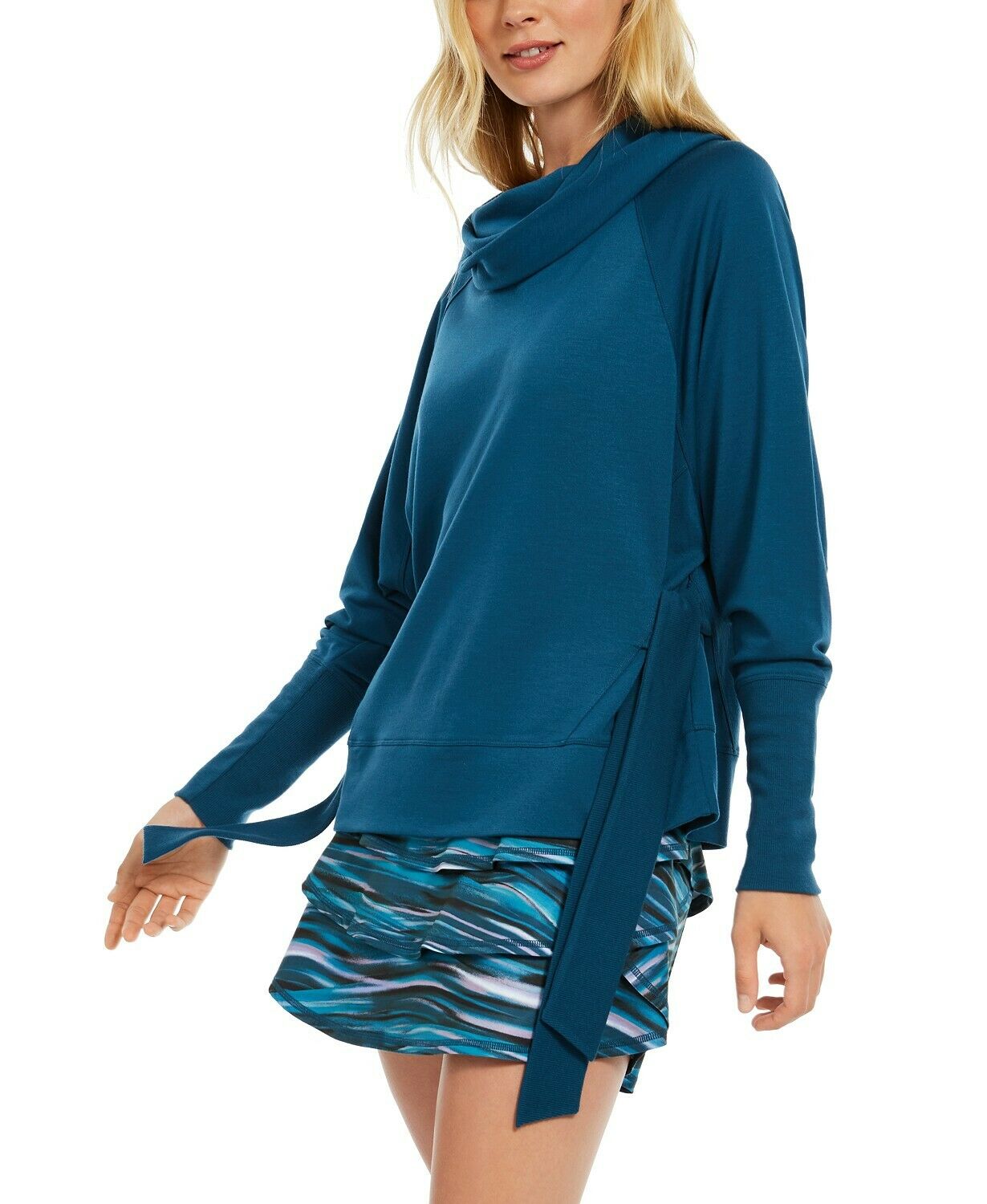 Ideology Women's Cowlneck Side-Tie Top, Aquatic Teal, XL