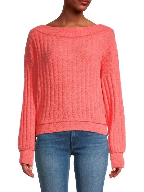 Free People Women's Cabin Fever Ribbed Sweater - Coral - Size S