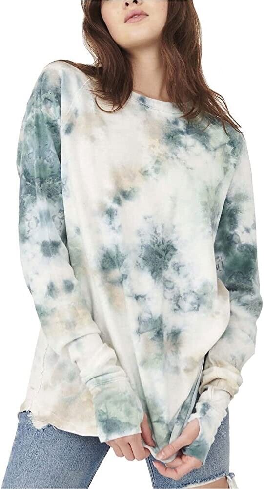 Free People Women’s Washed Arden Cotton Tie Dye Top T-Shirt Marine Combo X-Small