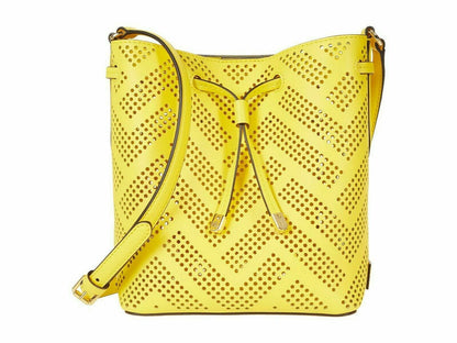 Lauren Ralph Lauren Debby II Perforated Leather Drawstring Bag Lemon Rind