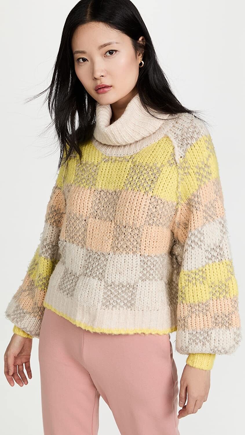 Free People Women's Check Me Out Pullover Sweater, Macaroon Combo, S