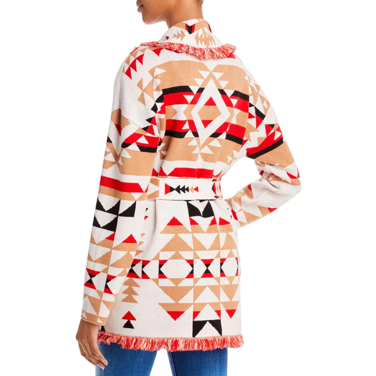 Aqua Womens Pilot Rock Jacquard Belted Cardigan Sweater XL