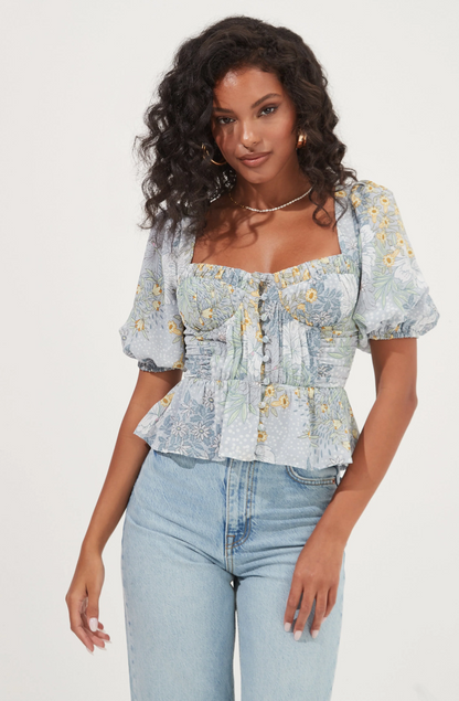 Astr the Label Clairemont Printed Peplum Top S