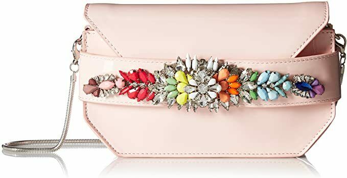 Steve Madden PAULINE PATENT MULTI COLORED JEWELS AND RHINESTONES CLUTCH CROSSBOD
