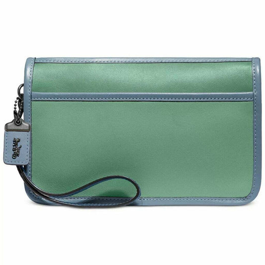 COACH Washed Green Colorblock Leather Britt Wristlet