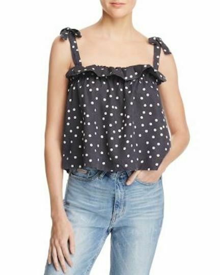 DL1961 Premium Denim Dennet Tie-Straps Polka-Dot Cropped Tank - MSRP $138 - Outlet Designers