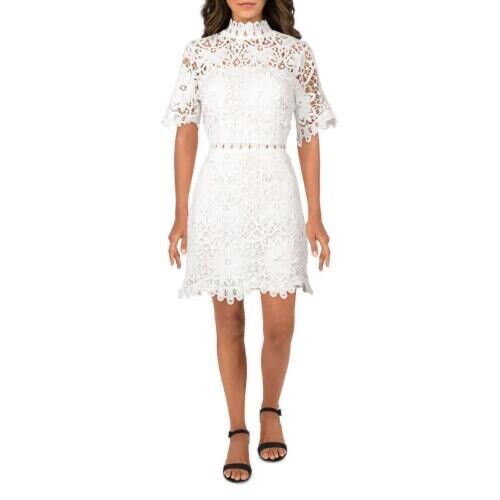 Aqua Womens Lace Short Mini Dress White S
