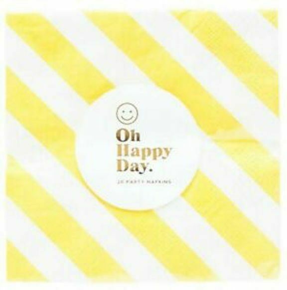 Oh Happy Day Paper Napkins Pack of 10 White and Yellow Diagonal Stripes