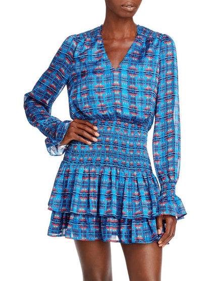 Robe courte à volants et col en V pour femme Aqua M