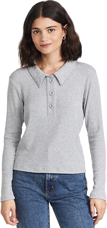 LNA Women's Marta Brushed Rib Top, Heather Grey, M