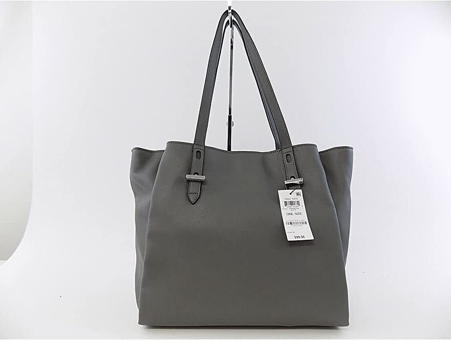 INC Women's Gray Haili Tote Faux Leather Double Flat Strap Tote Handbag Purse