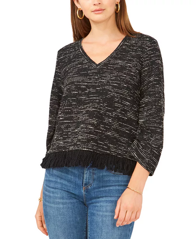 VINCE CAMUTO Space-Dyed Fringe-Trim Top L