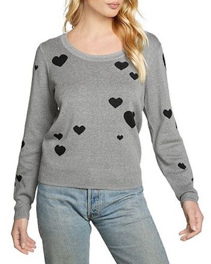 CHASER Intarsia Hearts Long Sleeve Crew Neck Pullover M