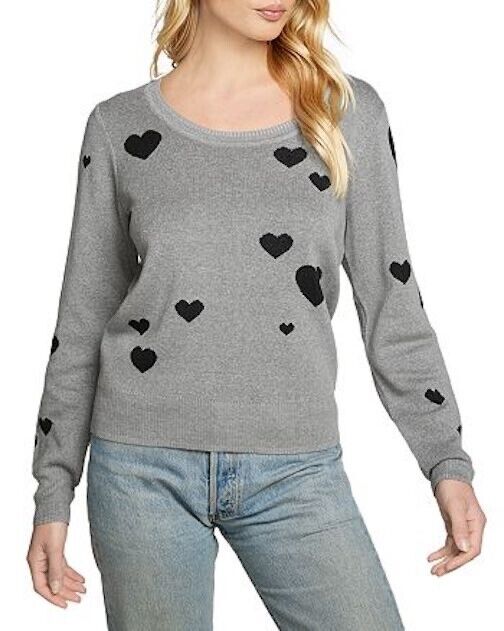 CHASER Intarsia Hearts Long Sleeve Crew Neck Pullover M