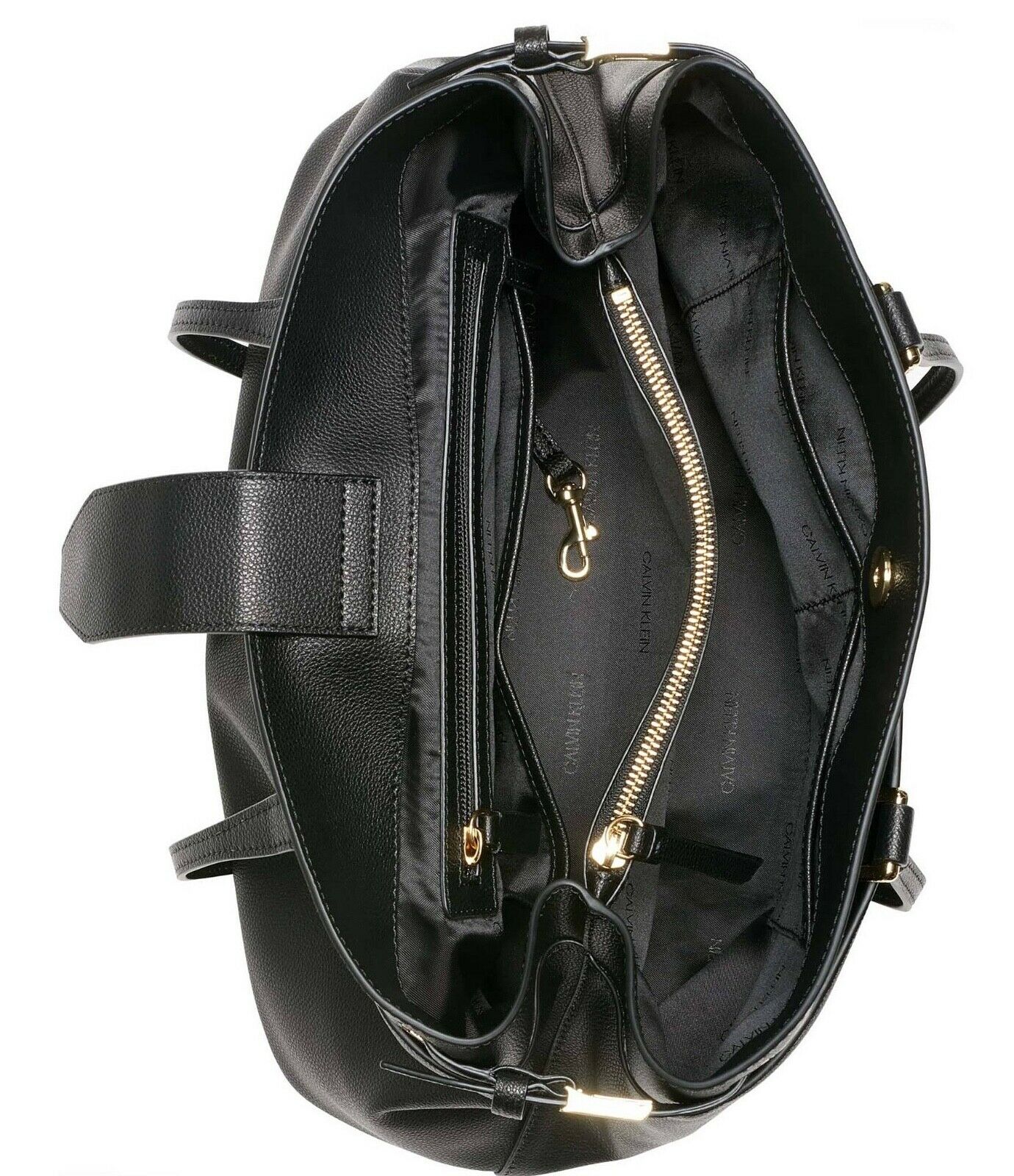 Calvin Klein Avery Micro Pebble Leather Tote Black/Gold
