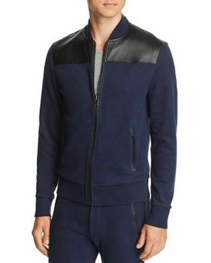 Michael Kors French Terry Bomber Jacket with Leather Trim - Outlet Designers