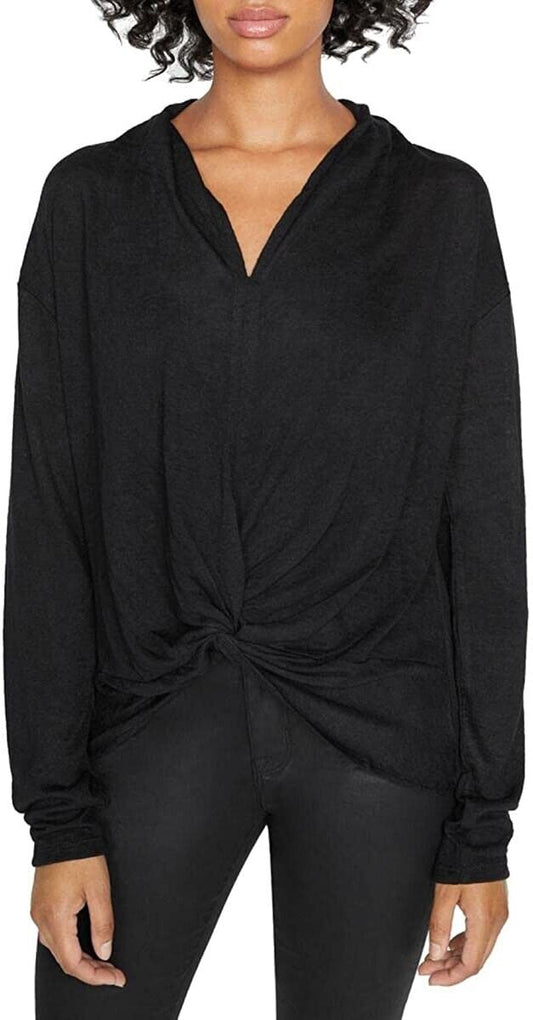 Sanctuary Womens Knot Interested Knot-Front V-Neck Top Black S