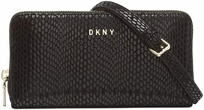 DKNY Sally Leather Zip Around Wallet on a Chain - Black