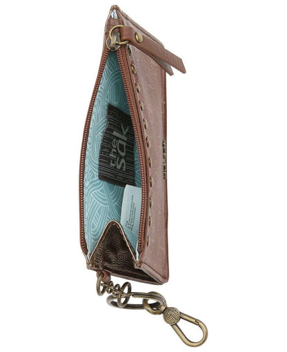 The Sak Women's Brown Silverlake Distressed Floral Leather Chain Strap Card Hold