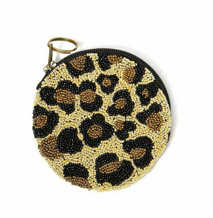 INK + ALLOY Small Cheetah Gold And Black Round Zip Beaded Bag